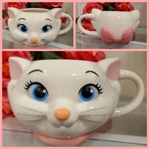 DISNEY Ceramic 3D Mug Cup Marie Aristocats White Cat Kitten Pink Coquette BOW